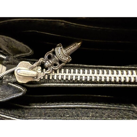 Chrome Hearts Red Metallic Leather Zipper Wallet With Cross Detail & Silver Goth - Picture 8 of 12